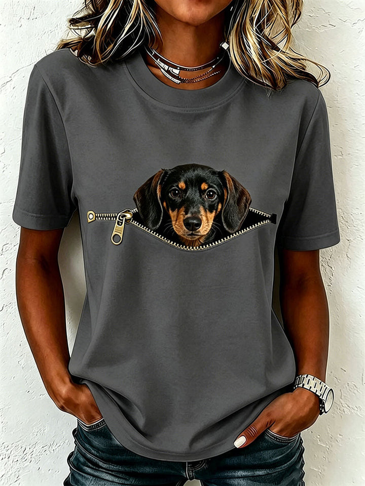 T-shirt z krótkim rękawem z nadrukiem jamnika