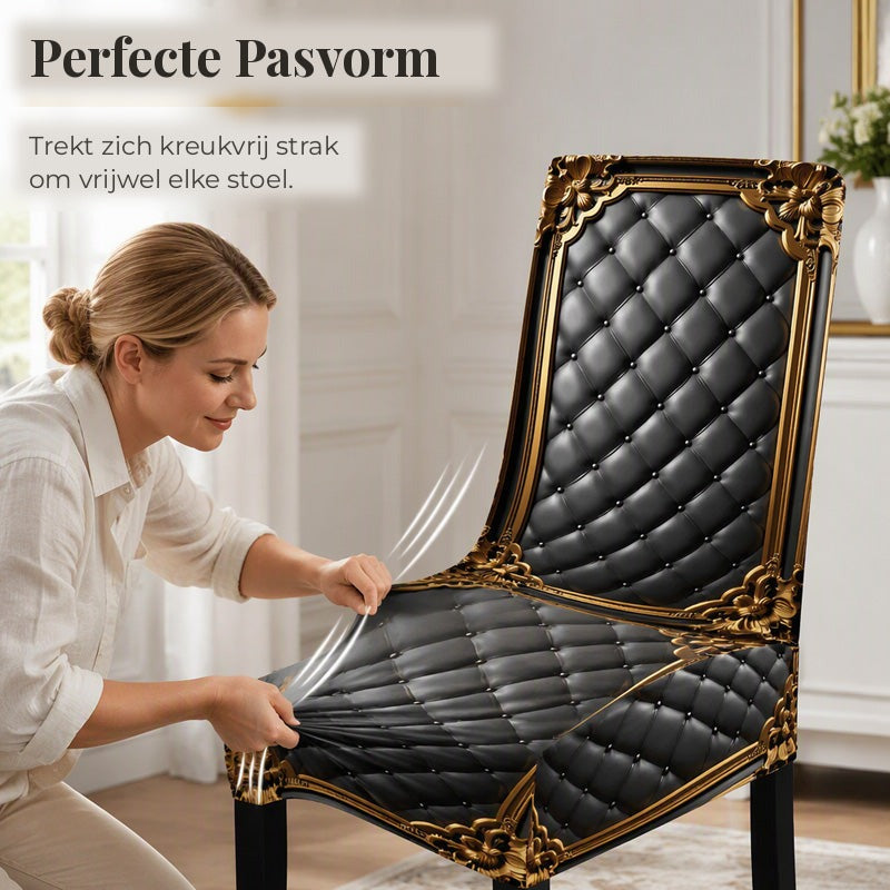 Barokowe elastyczne pokrowce na krzesła z nadrukiem ze złotymi detalami - Washable Dining Chair Slipcovers