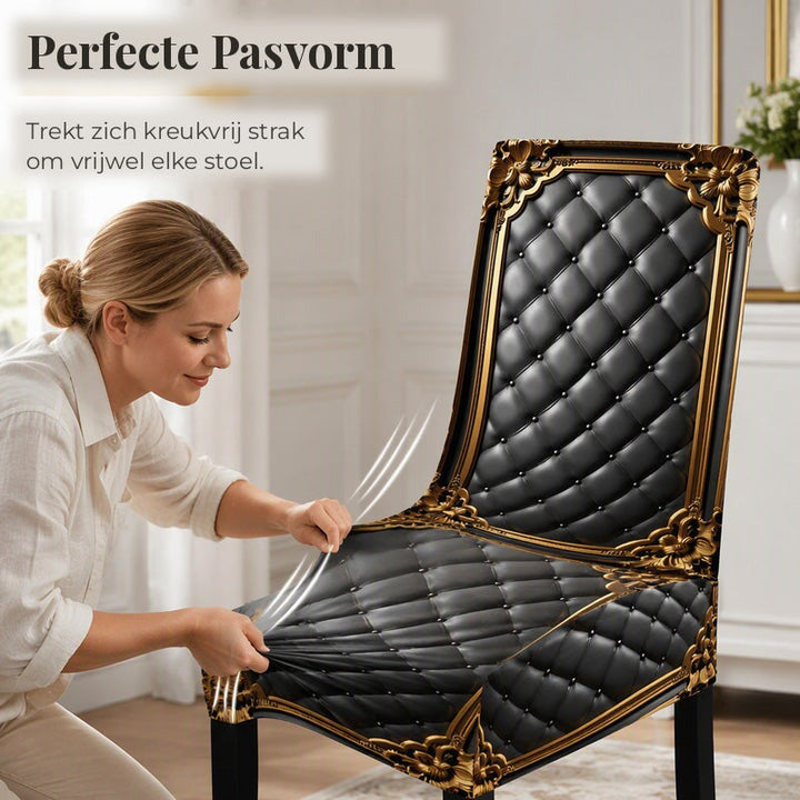 Barokowe elastyczne pokrowce na krzesła z nadrukiem ze złotymi detalami - Washable Dining Chair Slipcovers