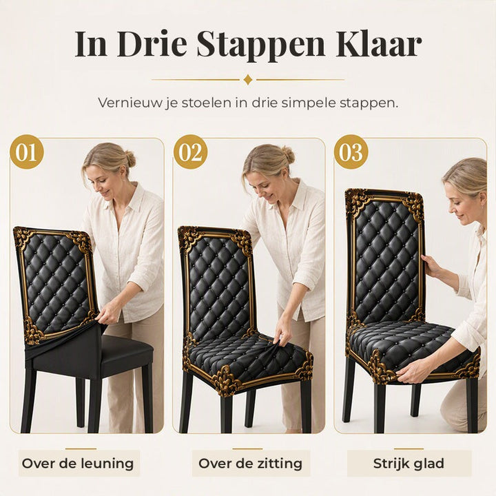 Barokowe elastyczne pokrowce na krzesła z nadrukiem ze złotymi detalami - Washable Dining Chair Slipcovers