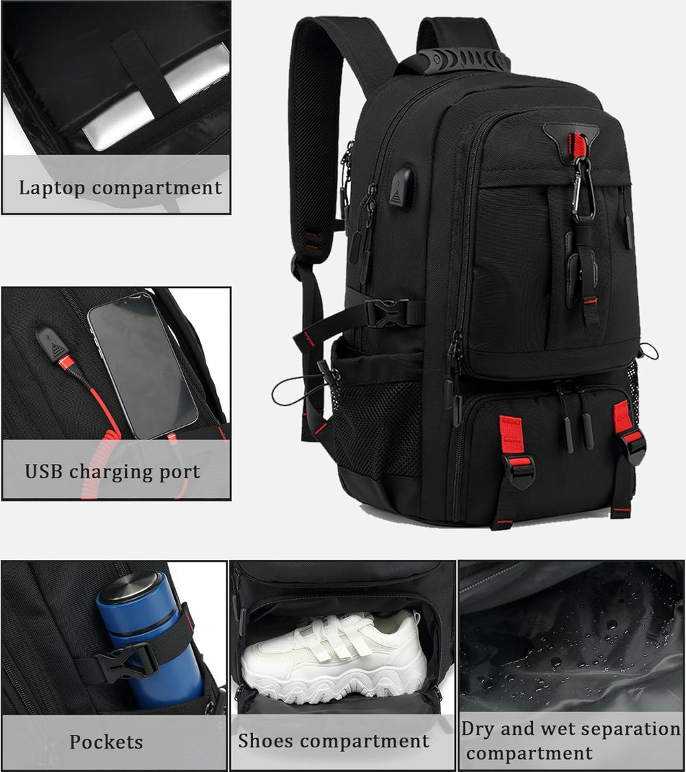 Wodoodporny plecak podróżny 60 l na laptopa z USB i komorą na buty