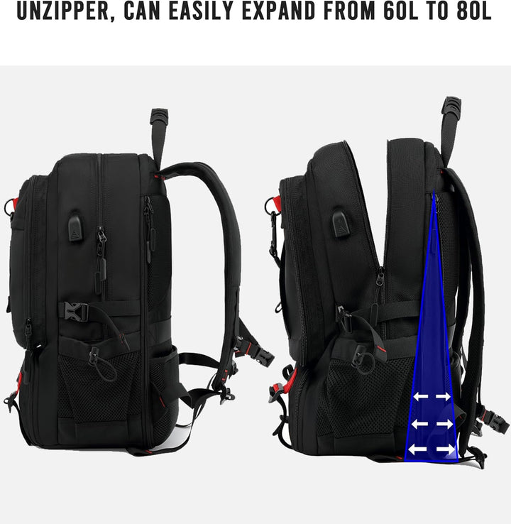 Wodoodporny plecak podróżny 60 l na laptopa z USB i komorą na buty