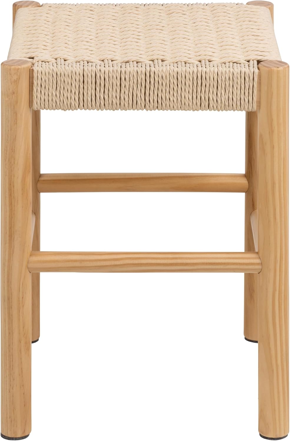 Taboret drewniany z plecionym siedziskiem i okrągłymi nogami