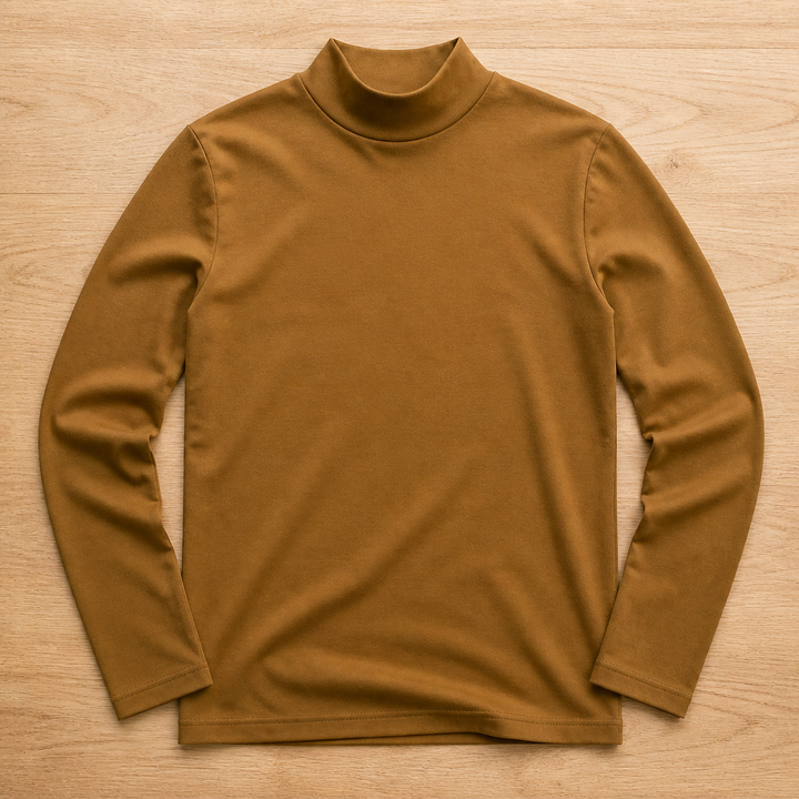 Męska koszulka slim fit z długim rękawem i wysokim, odwijanym kołnierzem