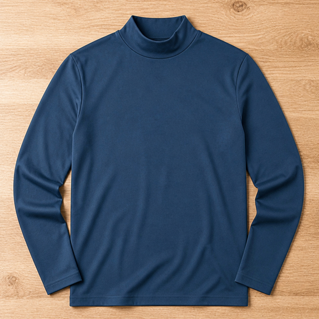 Męska koszulka slim fit z długim rękawem i wysokim, odwijanym kołnierzem