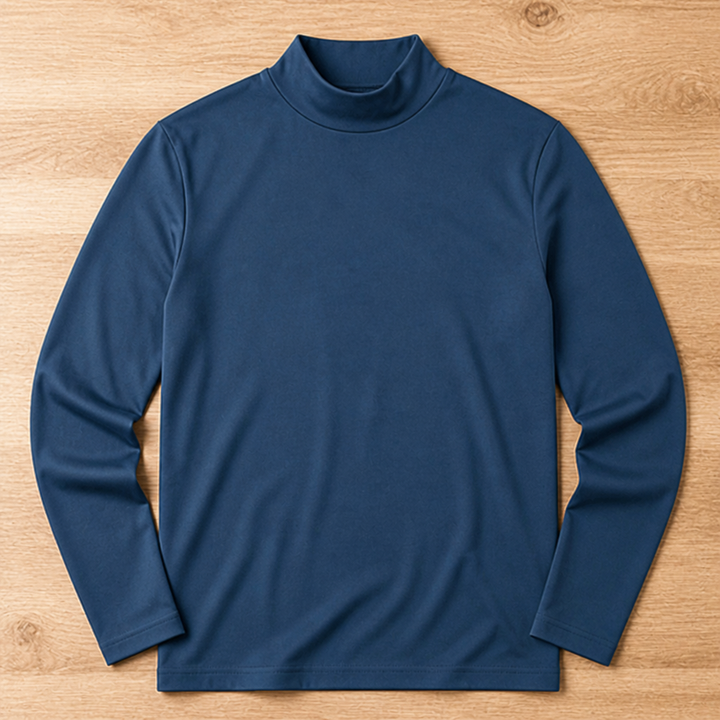 Męska koszulka slim fit z długim rękawem i wysokim, odwijanym kołnierzem